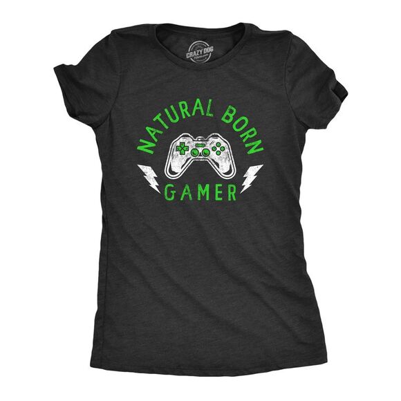 Womens Natural Born Gamer T Shirt Funny Video Game Lovers Controller Tee for - Picture 1 of 4